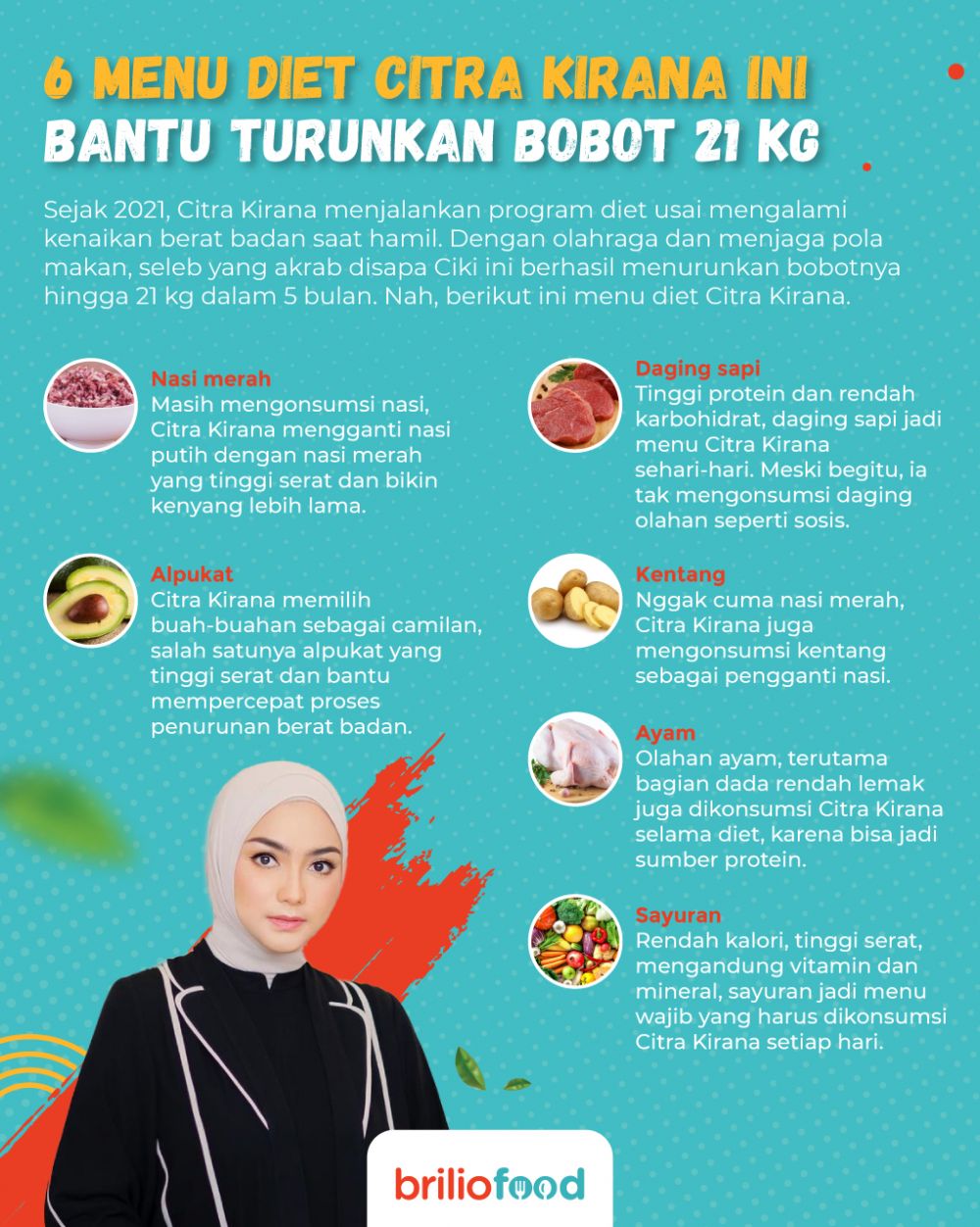 11 Menu diet Citra Kirana, tebas berat badan 21 kg hanya dalam 5 bulan