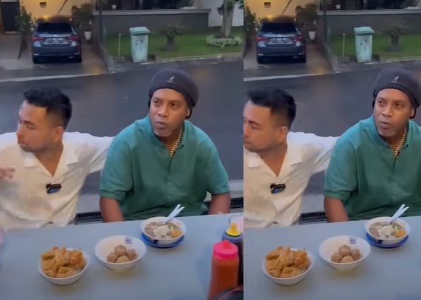 10 Potret Ronaldinho kulineran di Indonesia, cicipi telur gulung