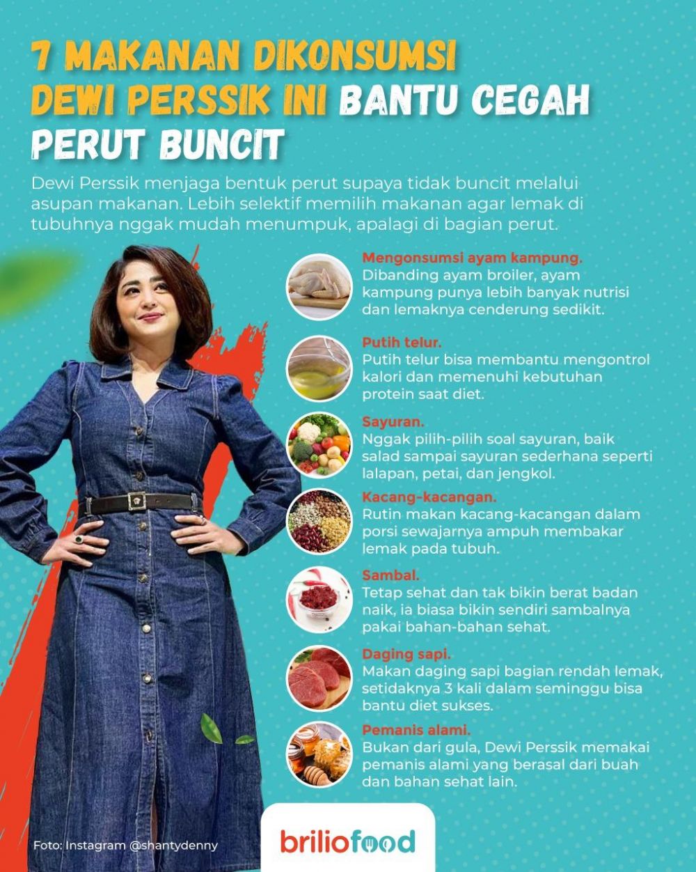 10 Makanan dikonsumsi dan dihindari Dewi Perssik, cegah perut buncit