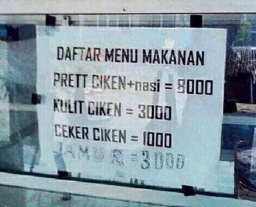 menu ayam tapi tulisannya nyeleneh © berbagai sumber menu ayam tapi tulisannya nyeleneh © berbagai sumber