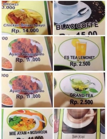 Tulisan lucu bahasa inggris di menu makanan © berbagai sumber