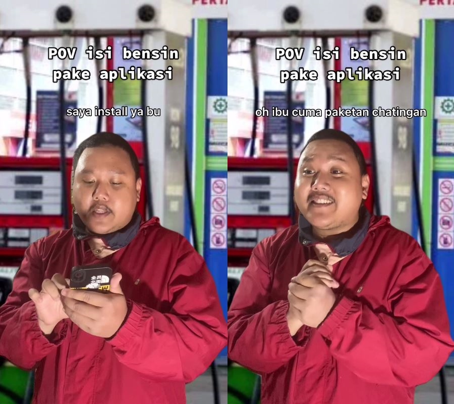aksi kocak sindir beli bensin pakai aplikasi © berbagai sumber