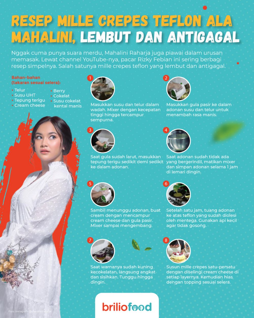 10 Langkah Mahalini bikin mille crepes teflon, lembut dan antigagal
