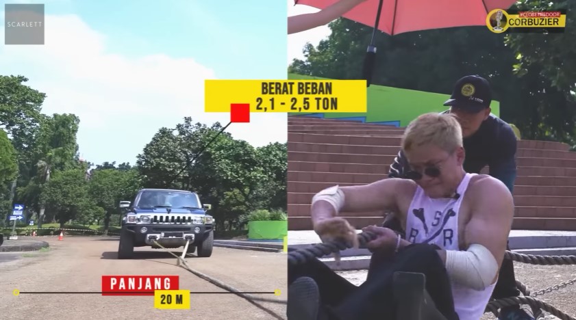 Azka Corbuzier tarik truk seberat 5 ton © YouTube