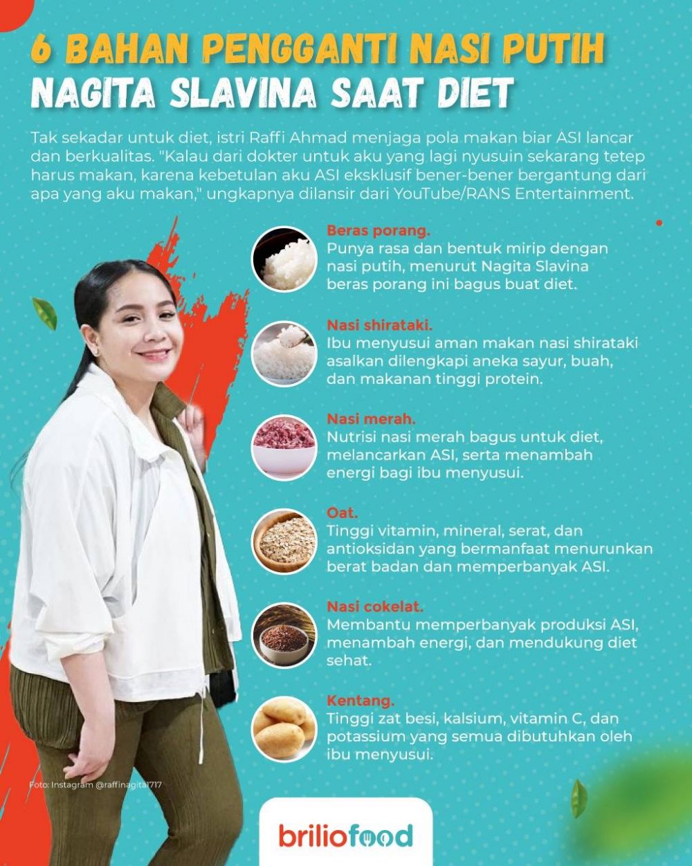 10 Pengganti nasi putih Nagita Slavina, bantu diet sehat saat menyusui