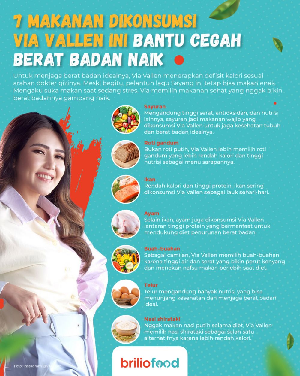 10 Makanan dikonsumsi Via Vallen, cegah berat badan naik berlebihan