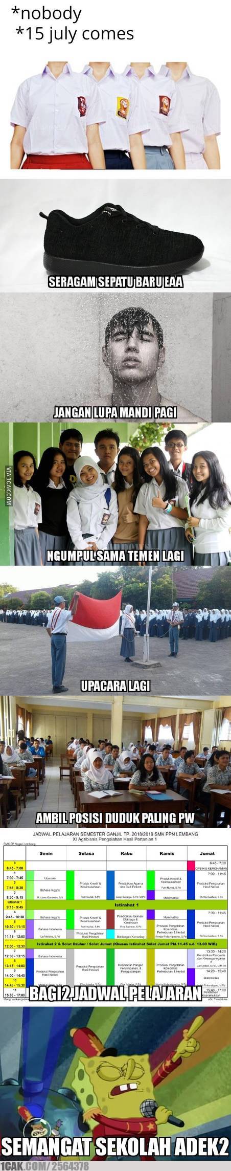 Meme gambaran saat pertama masuk sekolah Berbagai sumber