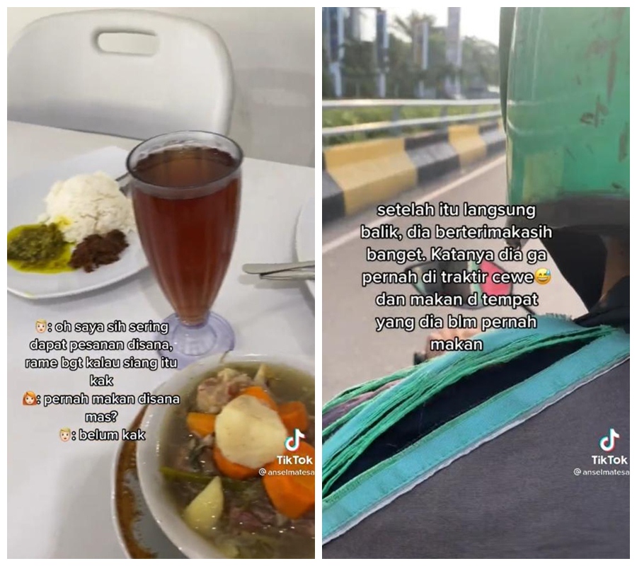 ajak driver ojek online makan  © TikTok/@anselmatesa