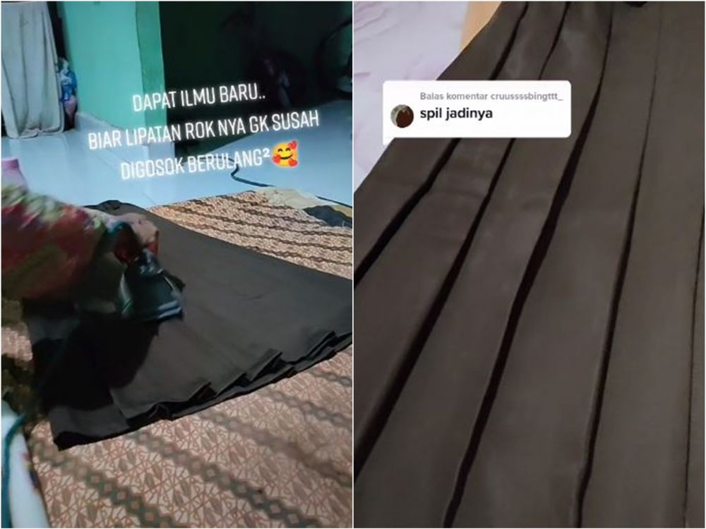 ibu tunjukkan trik setrika rok sekolah © TikTok ibu tunjukkan trik setrika rok sekolah © TikTok