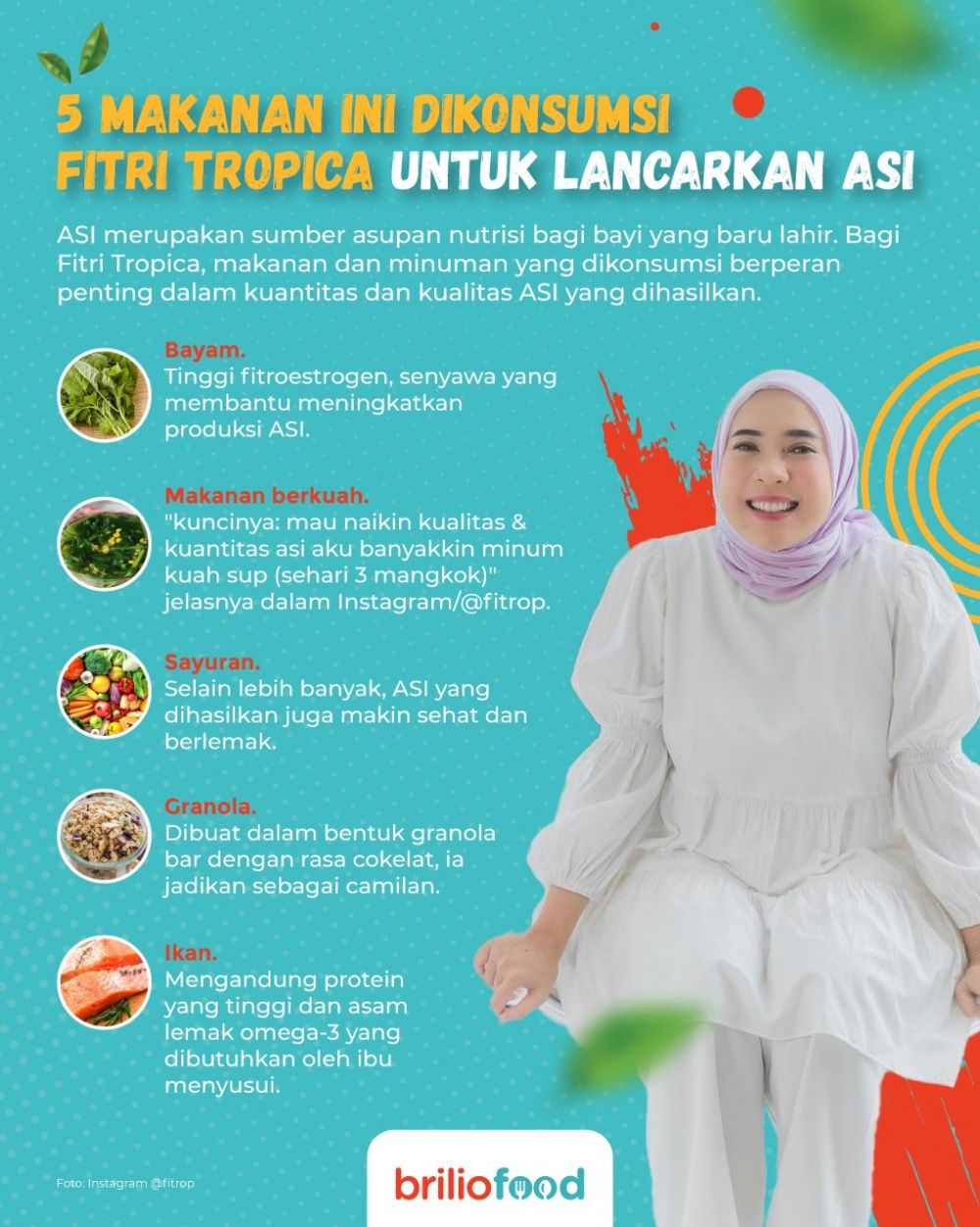 10 Makanan dan minuman dikonsumsi Fitri Tropica, bikin ASI lancar