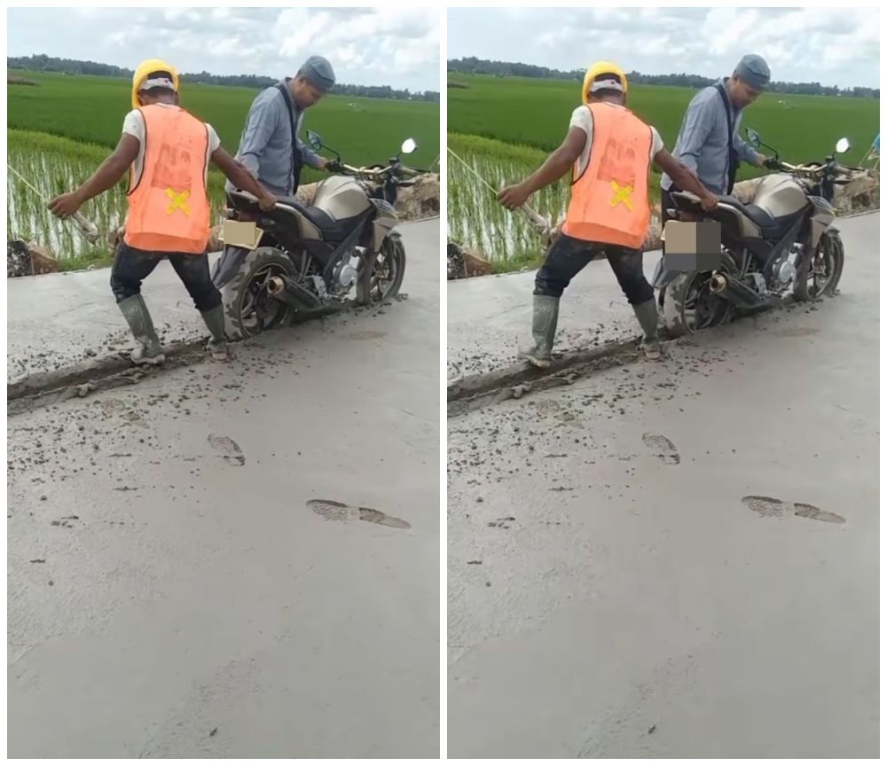 bapak-bapak nekat terobos cor jalan © berbagai sumber