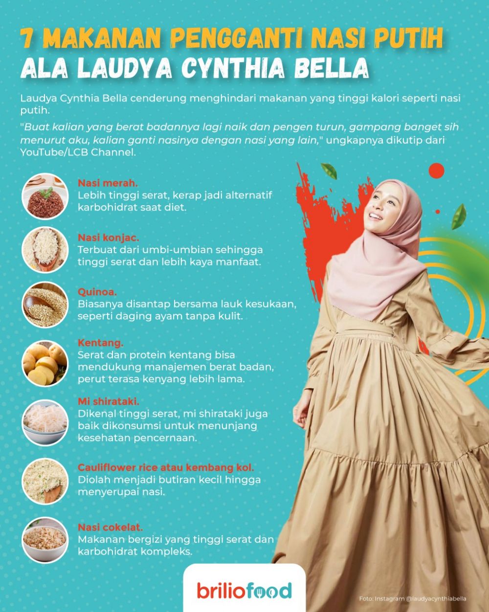 10 Makanan pengganti nasi putih ala Laudya Cynthia Bella, tinggi serat
