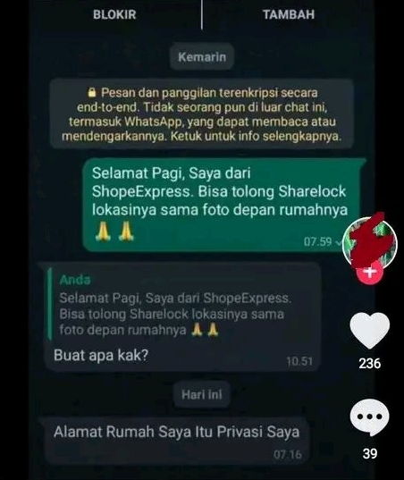 chat basalan penerima paket © Twitter chat basalan penerima paket © Twitter