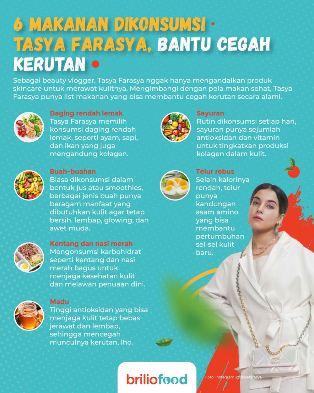 10 Makanan dan minuman dikonsumsi Tasya Farasya, bantu cegah kerutan