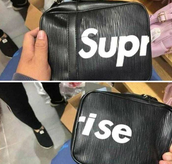 tulisan lucu di tas selempang branded © berbagai sumber