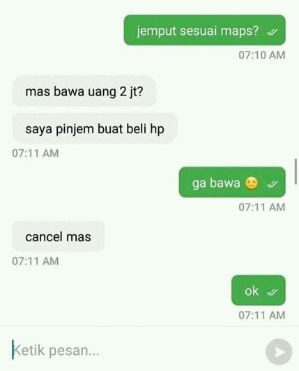 Chat lucu penumpang batalkan order © berbagai sumber Chat lucu penumpang batalkan order © berbagai sumber