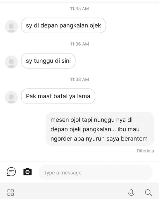 Chat lucu penumpang batalkan order © berbagai sumber