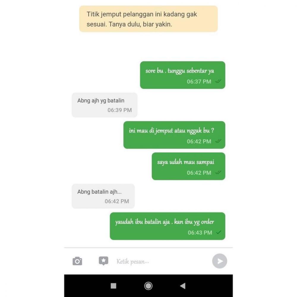 Chat lucu penumpang batalkan order © berbagai sumber