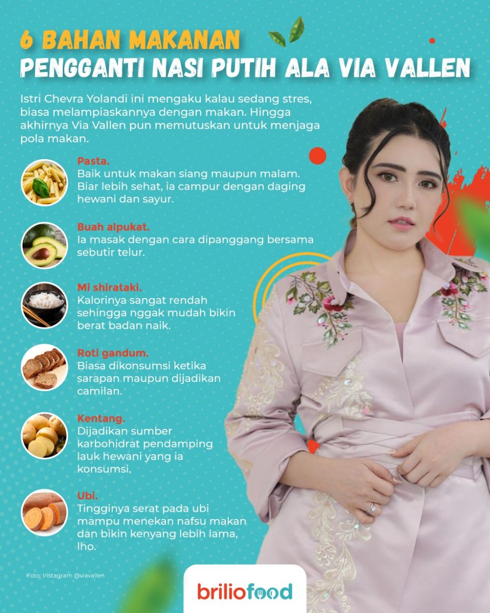 10 Bahan makanan pengganti nasi putih ala Via Vallen, tak bikin gendut