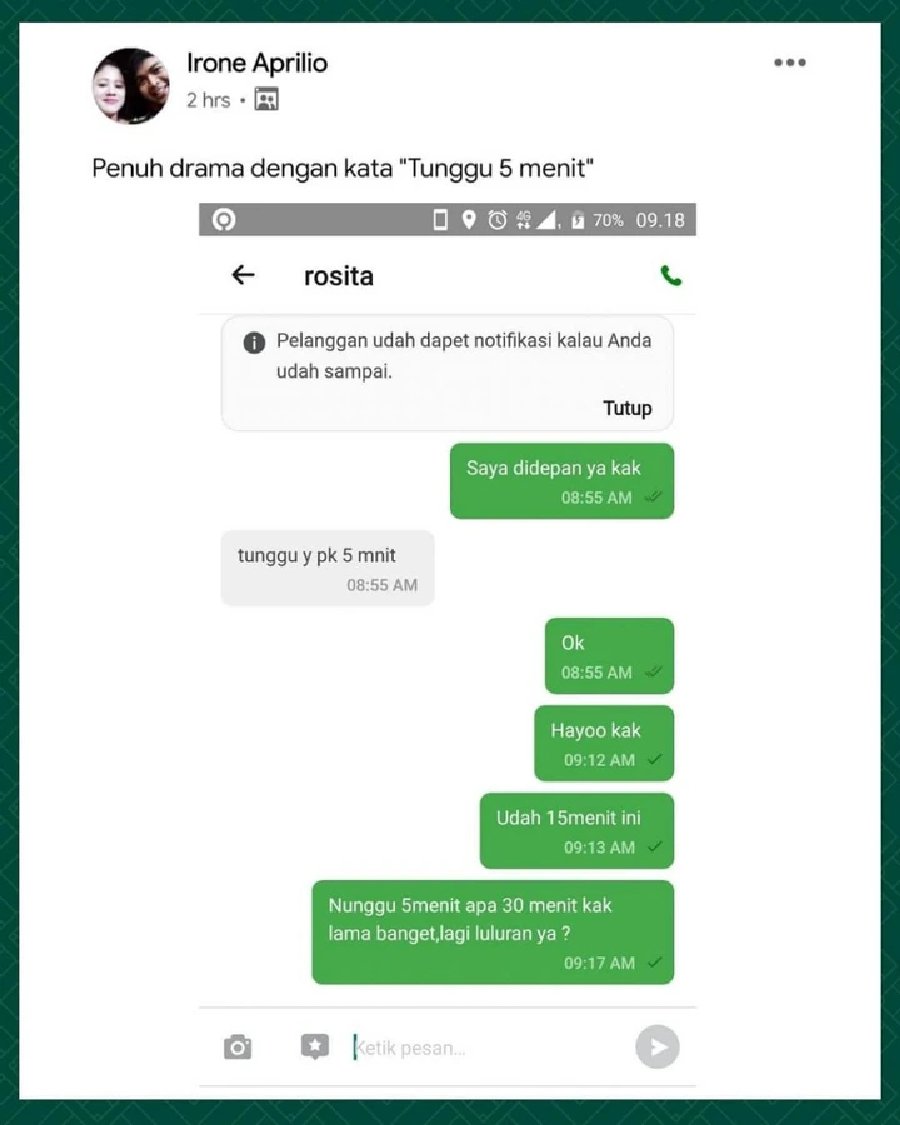 Chat lucu driver ojek online kesal ke penumpang © berbagai sumber Chat lucu driver ojek online kesal ke penumpang © berbagai sumber