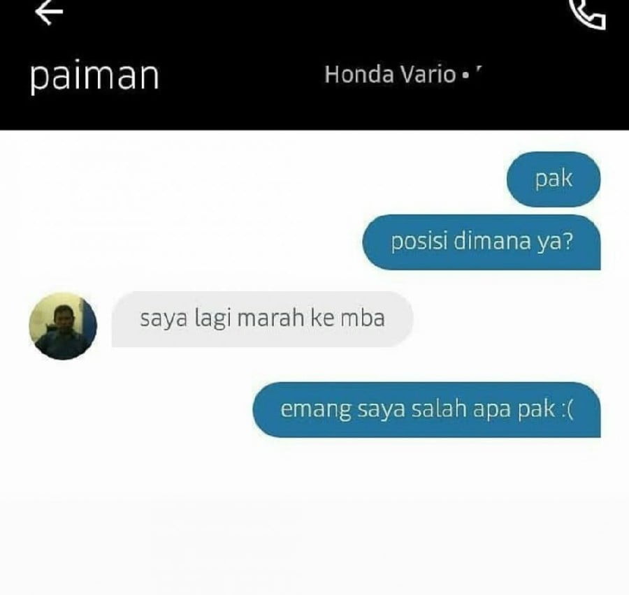 Chat lucu driver ojek online kesal ke penumpang © berbagai sumber