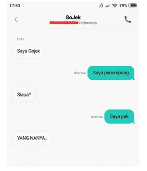 Chat lucu driver ojek online kesal ke penumpang © berbagai sumber