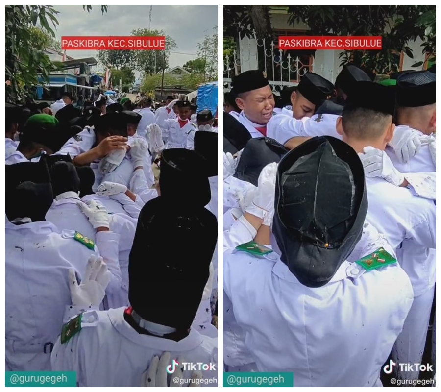 paskibra tunaikan tugas di tanah berlumpur © TikTok/@gurugegeh