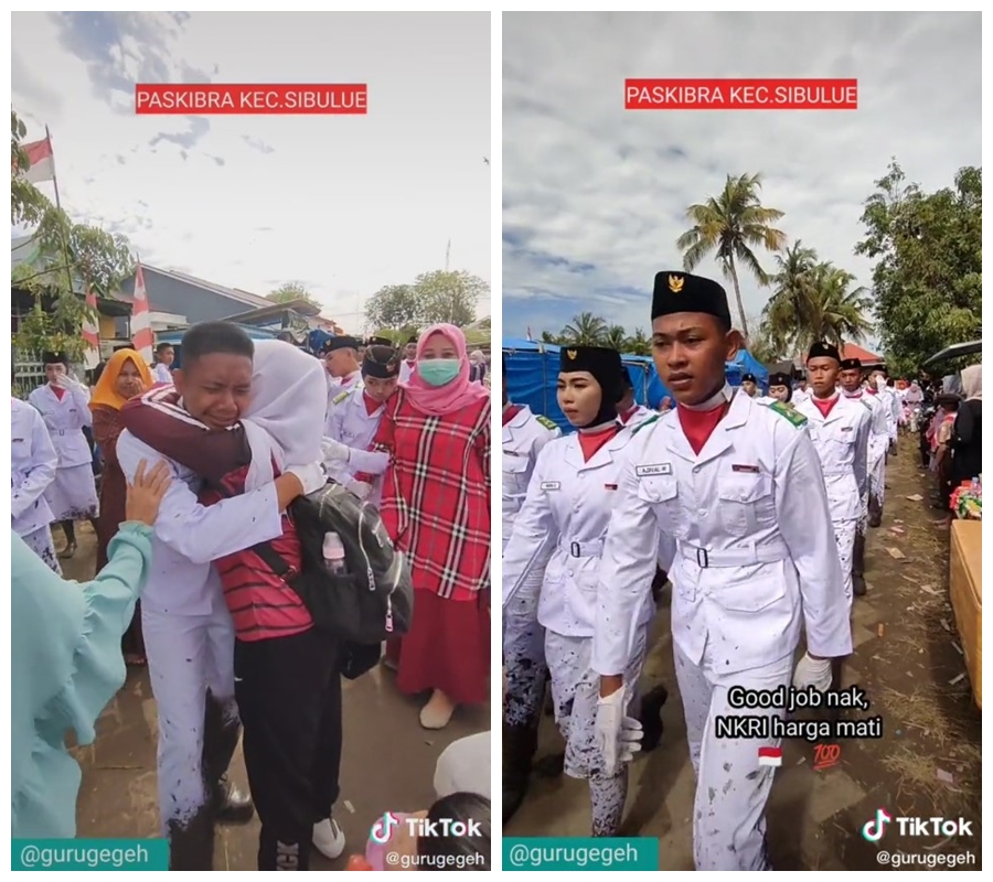 paskibra tunaikan tugas di tanah berlumpur © TikTok/@gurugegeh