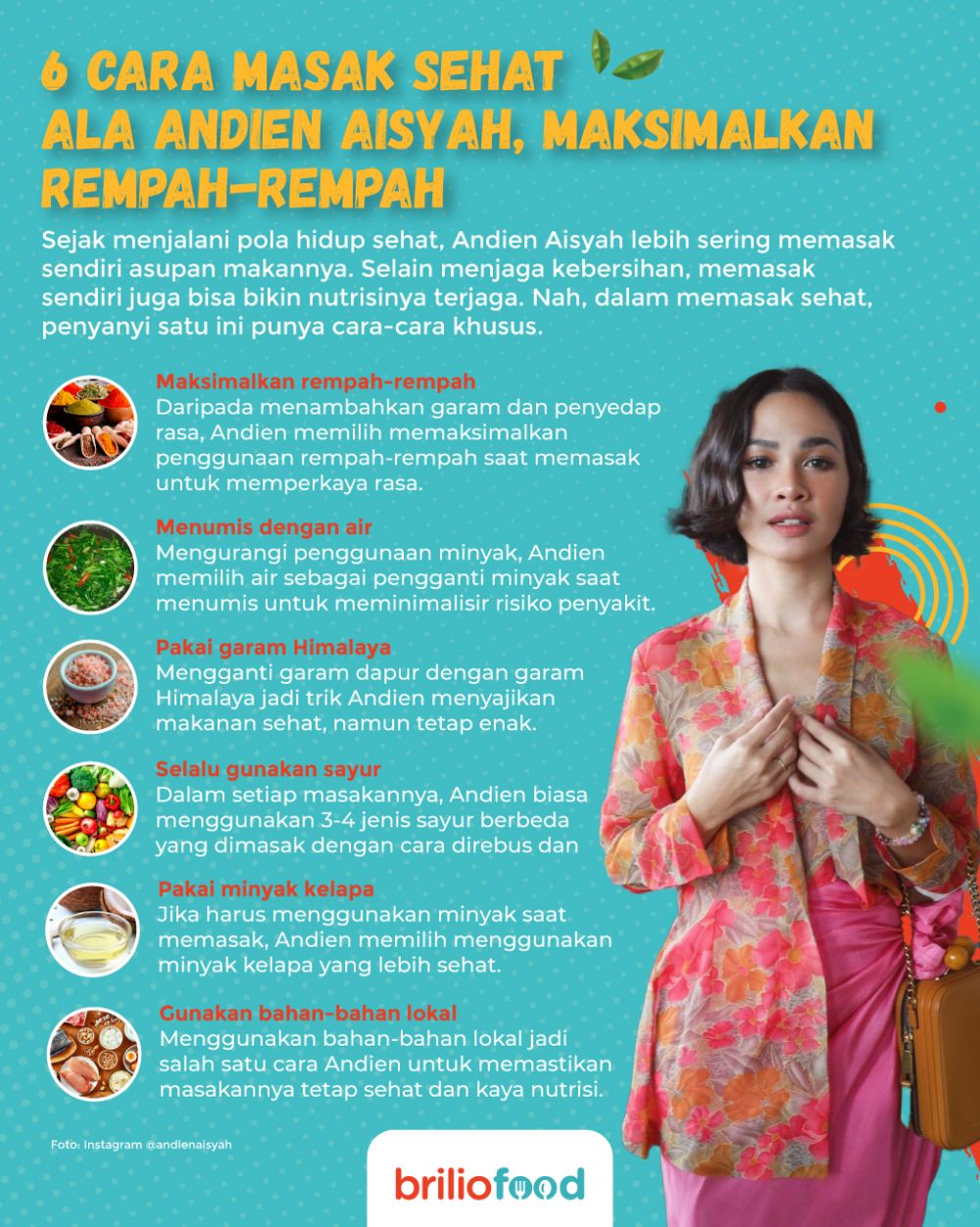 10 Trik masak sehat ala Andien Aisyah, maksimalkan rempah-rempah