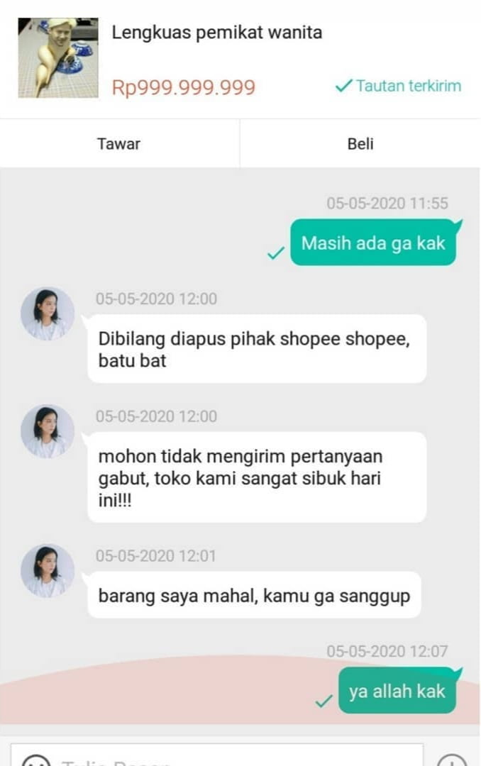 chat lucu penjual online shop sombong © berbagai sumber
