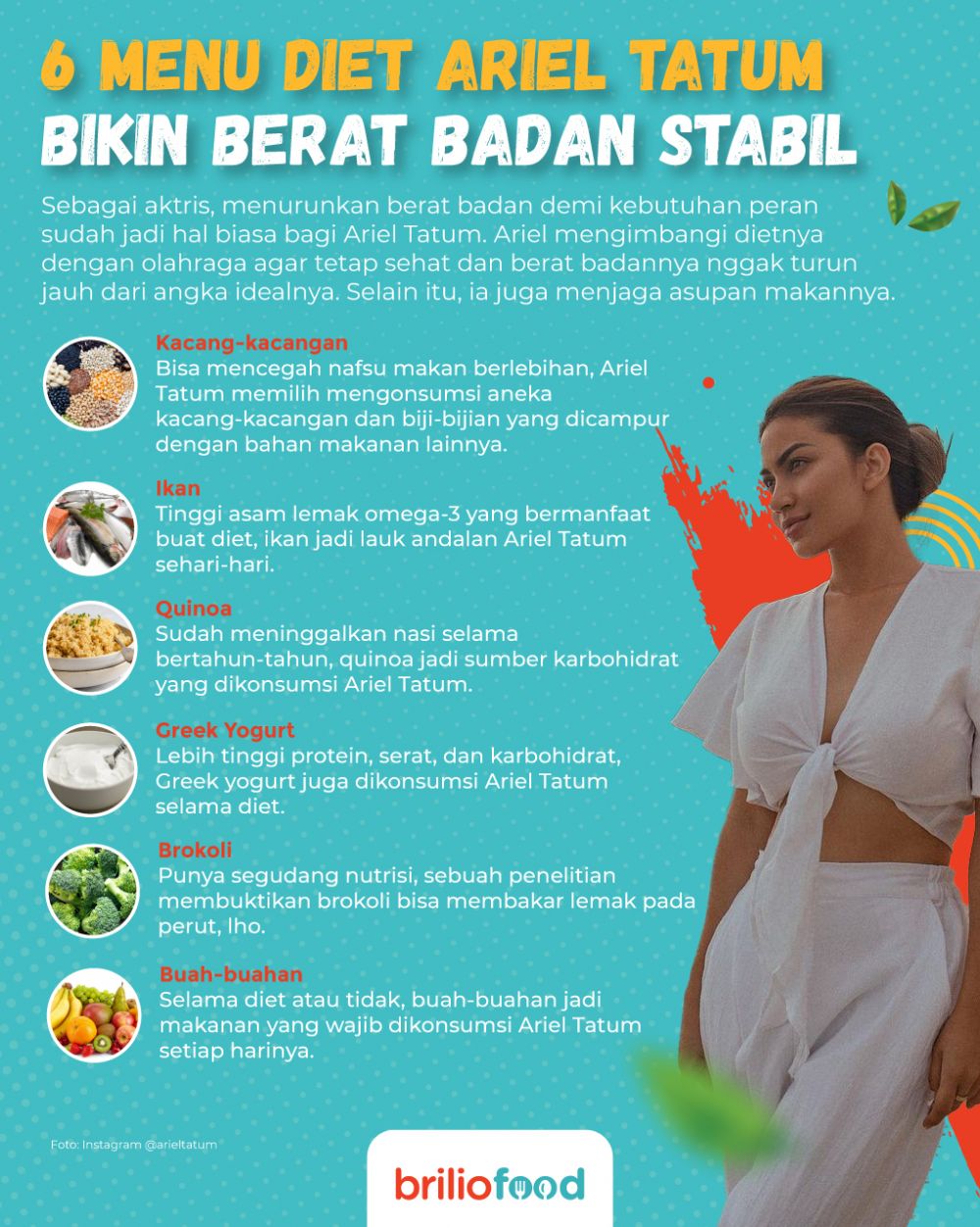 10 Menu diet Ariel Tatum, bebas sembelit dan berat badan ideal