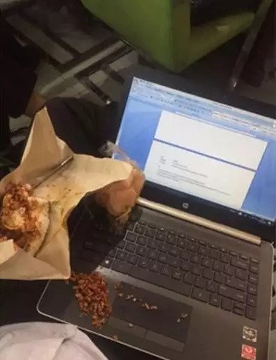 Momen apes laptop ketumpahan makanan © berbagai sumber