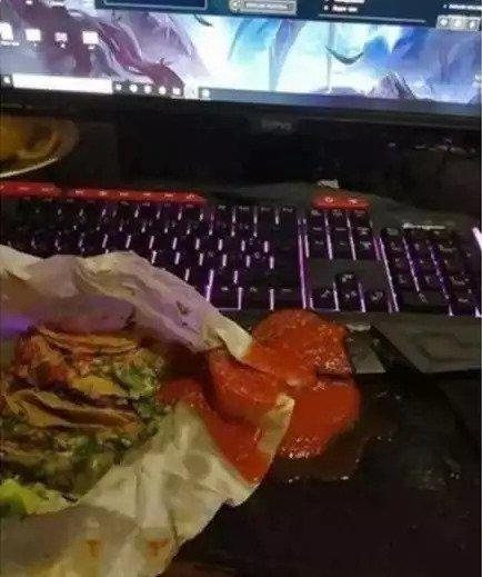 Momen apes laptop ketumpahan makanan © berbagai sumber