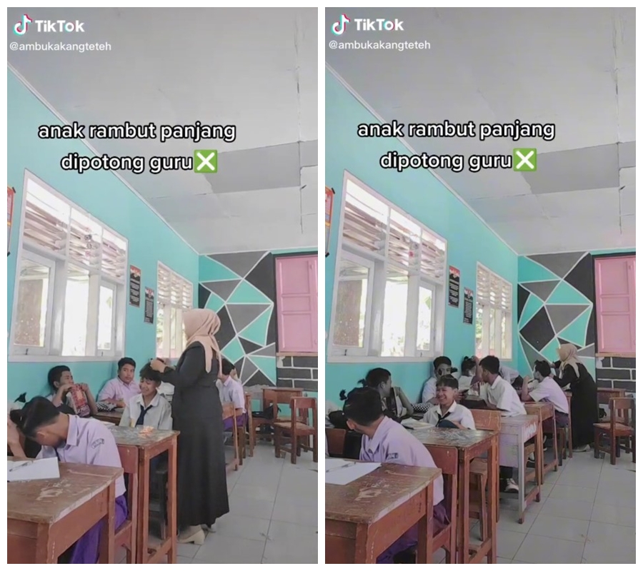 guru kucir siswa rambut gondrong © TikTok/@ambukakangteteh guru kucir siswa rambut gondrong © TikTok/@ambukakangteteh