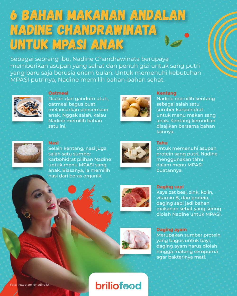 10 Menu MPASI ala Nadine Chandrawinata, enak dan antiribet