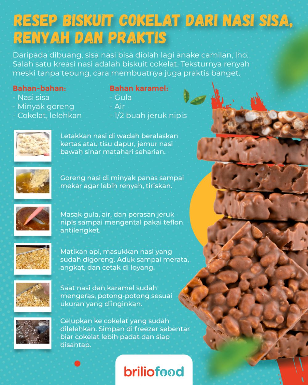 7 Cara membuat nasi sisa jadi biskuit cokelat, renyah dan praktis