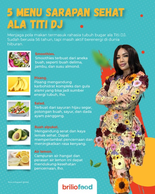 Tubuh bugar di usia 56 tahun, ini 10 menu sarapan sehat ala Titi DJ