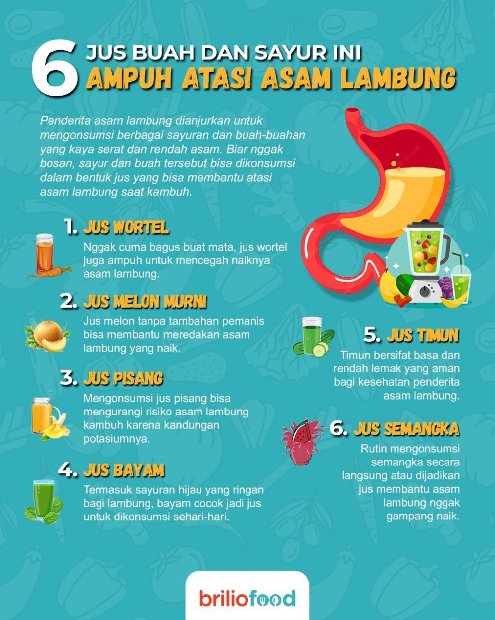 10 Jus buah dan sayur bisa bantu mengatasi asam lambung secara alami