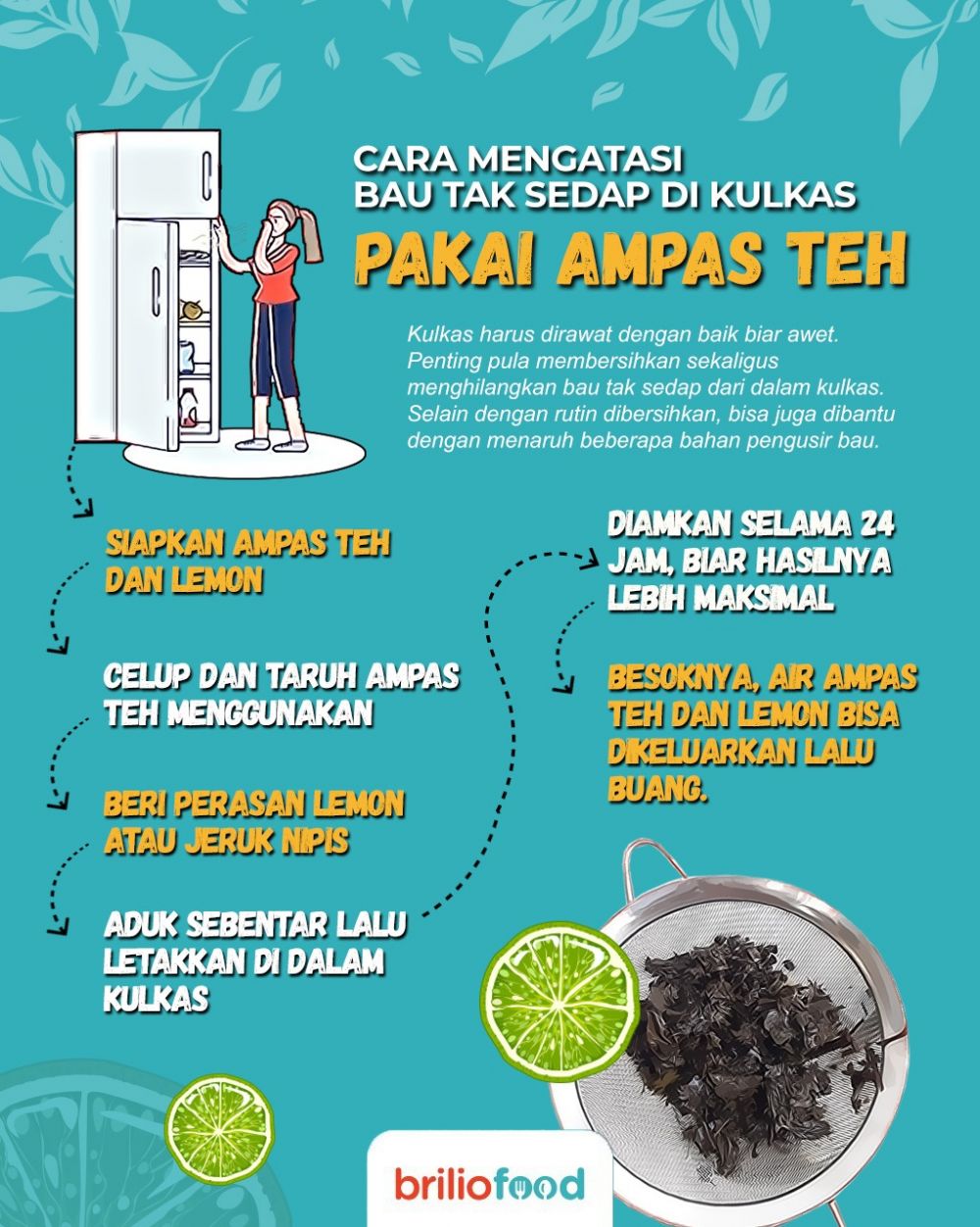 Cara mudah mengatasi bau tak sedap di kulkas, pakai ampas teh