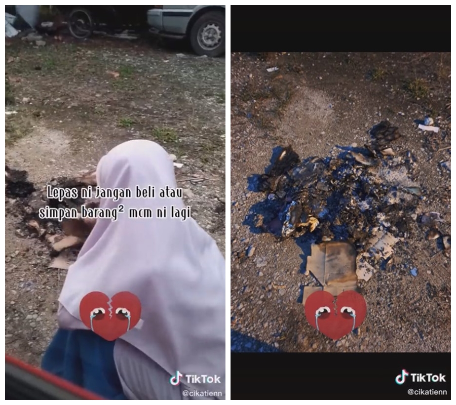 koleksi merchandise K-pop idola dibakar ortu © TikTok/@cikatienn