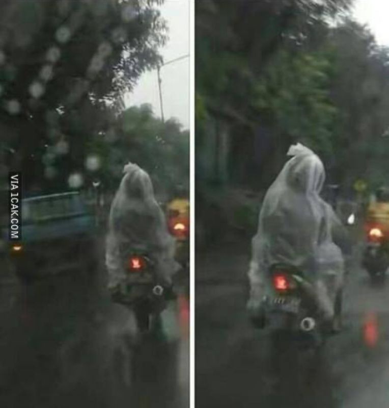 Potret lucu orang pakai jas hujan Berbagai sumber