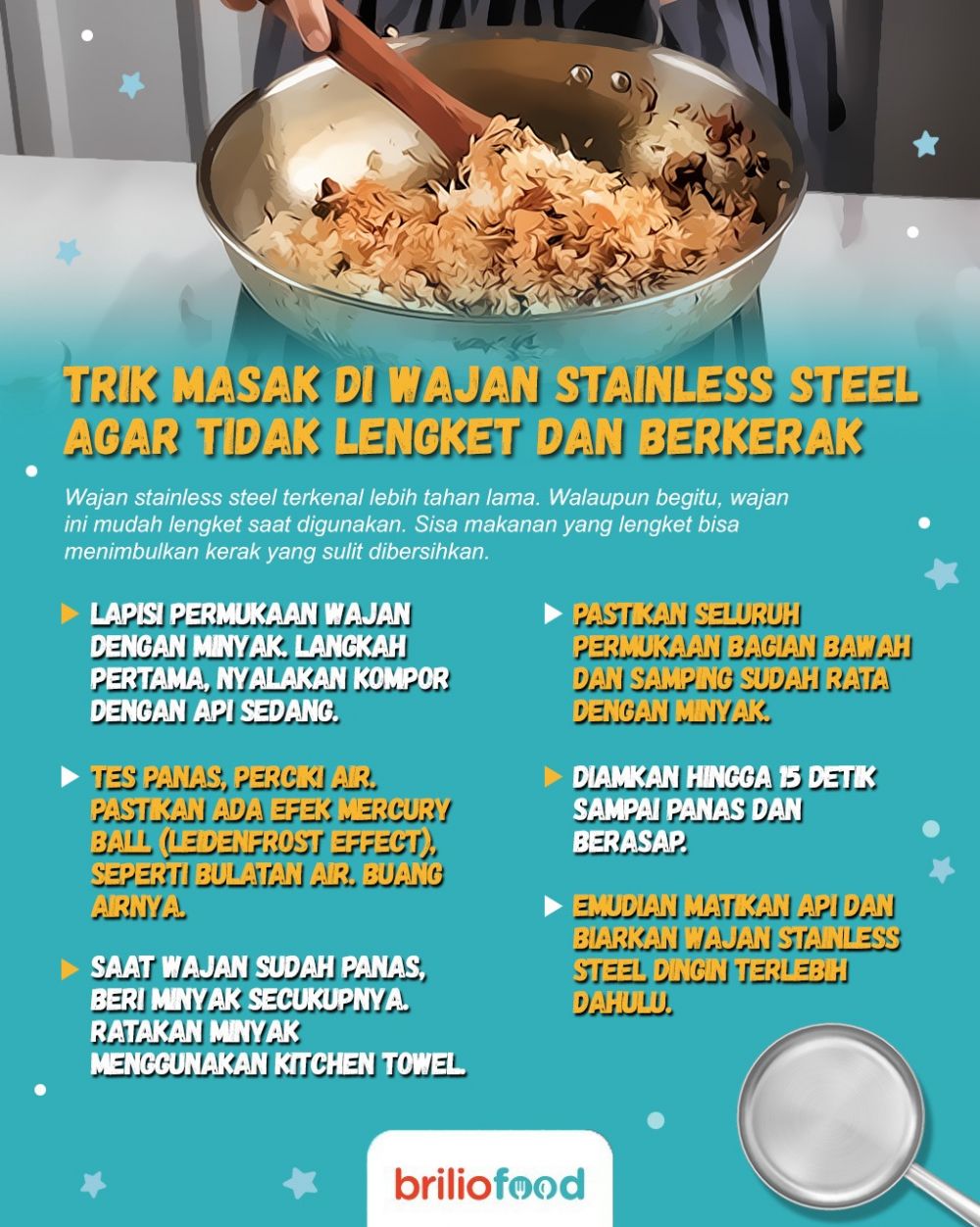 Trik masak di wajan stainless steel agar tidak lengket dan berkerak