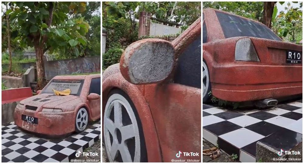Penampakan makam tak biasa di Jogja, batu nisannya bentuk mobil sedan