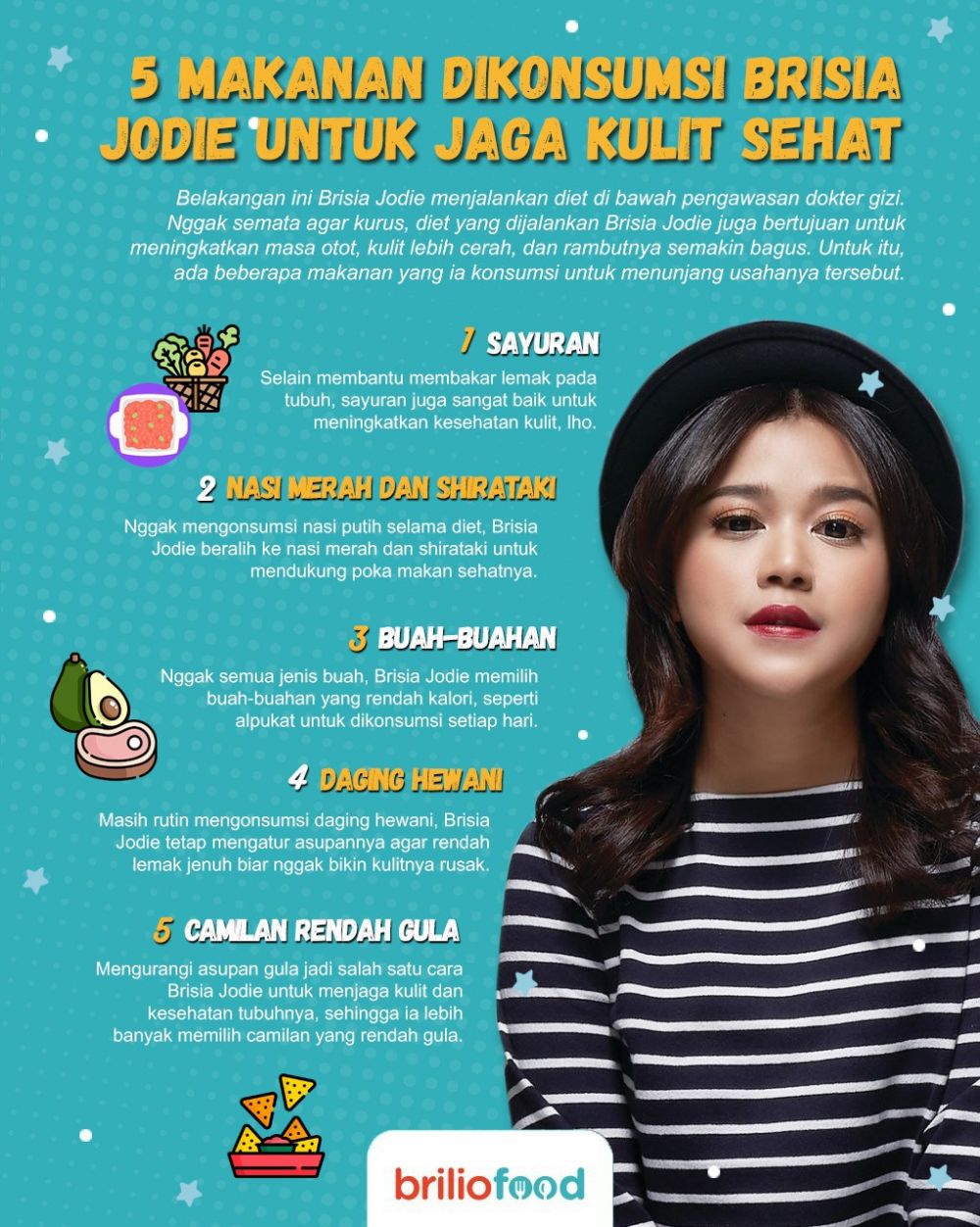 10 Makanan dikonsumsi dan dihindari Brisia Jodie, jaga kulit sehat