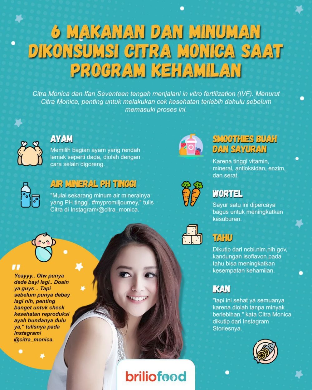 10 Makanan dan minuman dikonsumsi Citra Monica saat program kehamilan