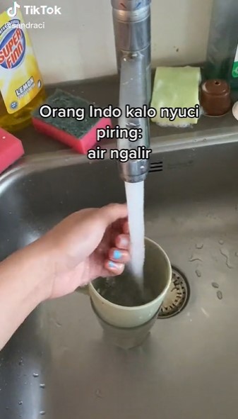 Antimainstream, cara mencuci piring wanita ini lebih hemat air