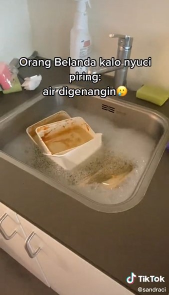 Antimainstream, cara mencuci piring wanita ini lebih hemat air