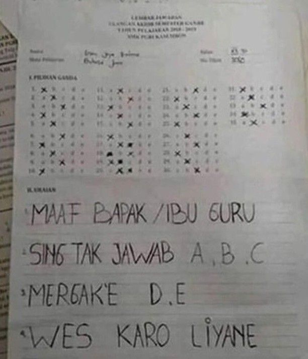 pesan tersembunyi di kertas ujian lucu © berbagai sumber