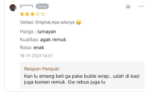 Balasan penjual online shop saat dikomplain © 2022 berbagai sumber