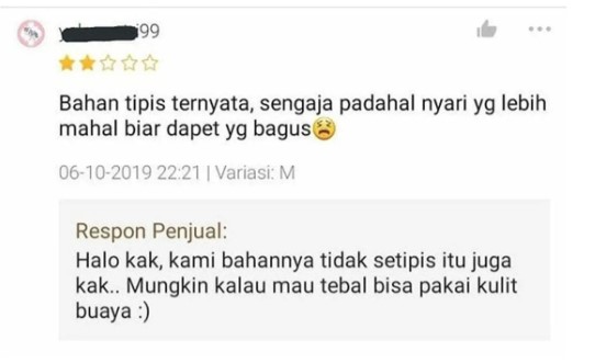 Balasan penjual online shop saat dikomplain © 2022 berbagai sumber